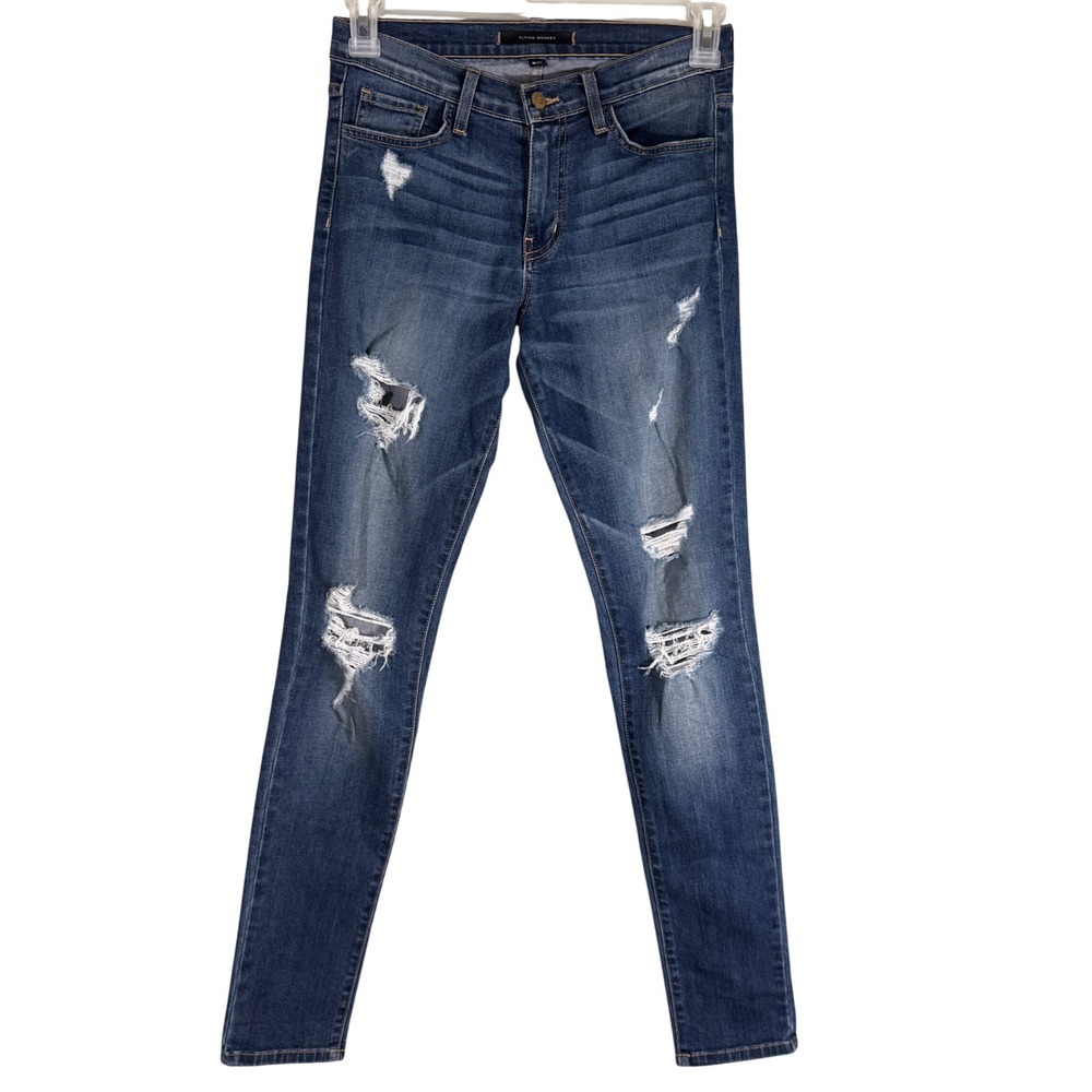 Flying Monkey Womens Mid Rise Skinny Distressed Jeans Dark Wash Size 27 Y1409R